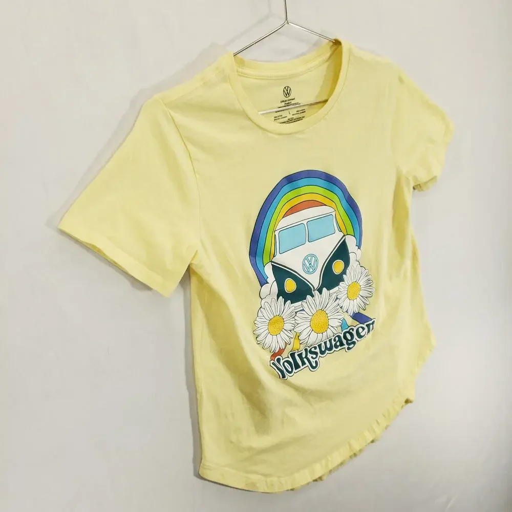 Volkswagen T Shirt Girls Large Yellow Daisy Volkswagen Bus Rainbow Official‎ Tee